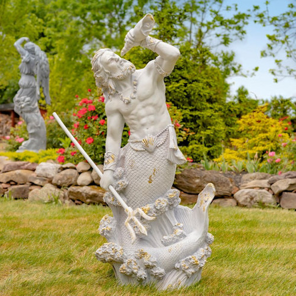 Merman Garden Statue Blowing in Conch Shell